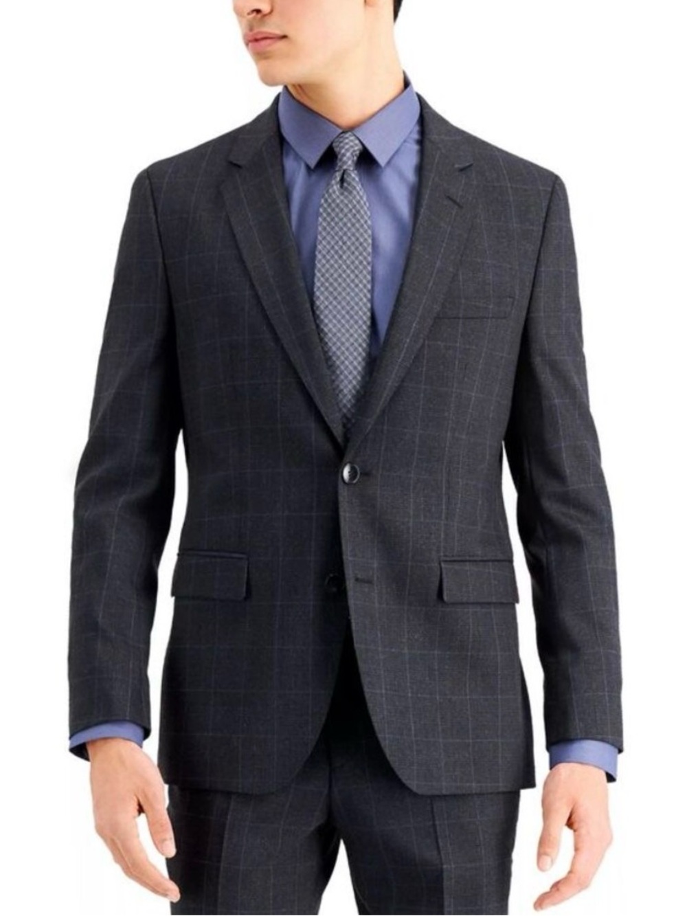 Hugo Boss Charcoal Plaid Two-Button Suit Jacket